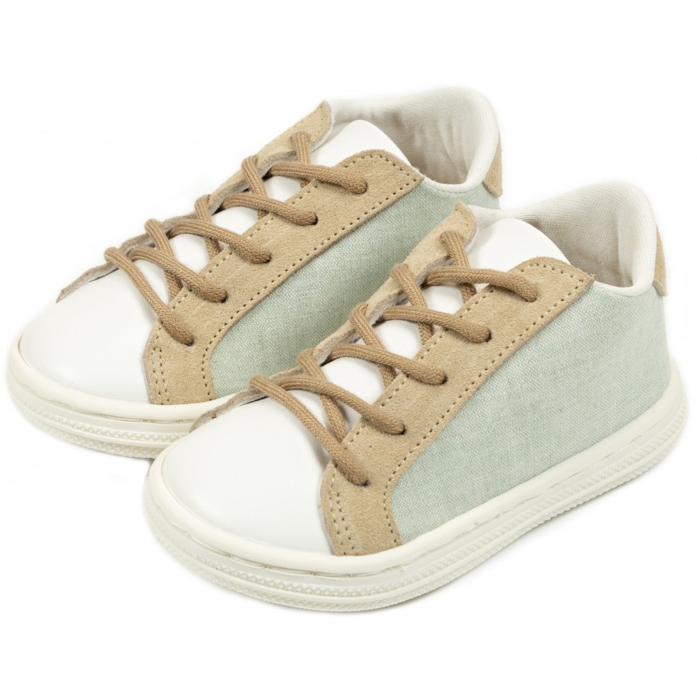 BS3039 Δετό Τρίχρωμο Σνίκερ  Μέντα Λευκό Μπεζ