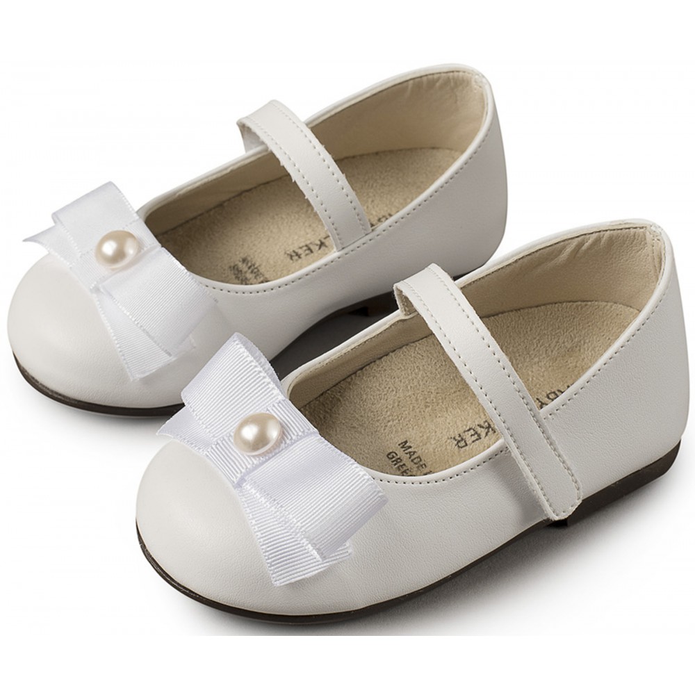 BS3500 Γοβάκι Μονή Μπαρέτα με Φιόγκο Λευκό