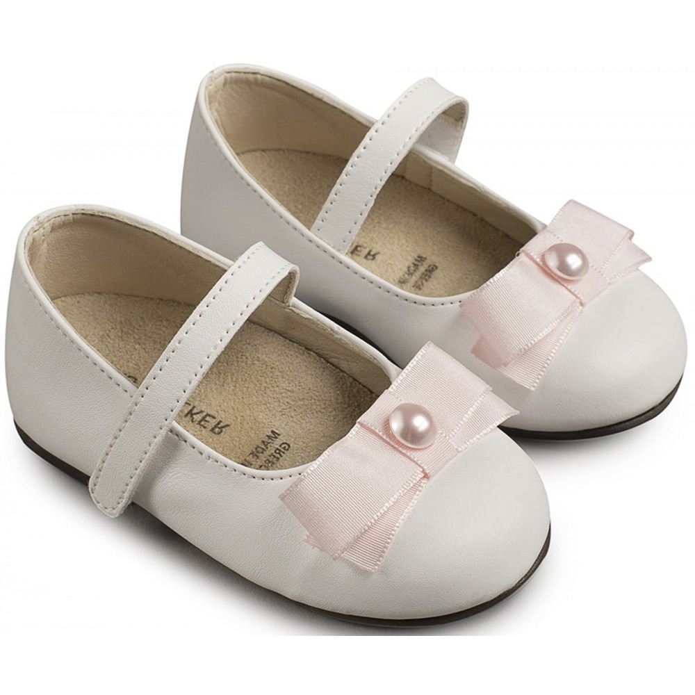 BS3500 Γοβάκι Μονή Μπαρέτα με Φιόγκο Λευκό-Ροζ