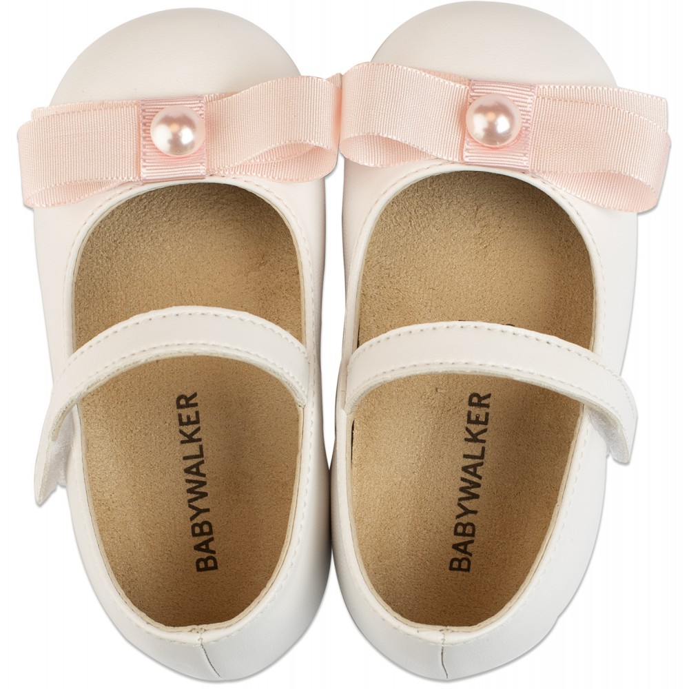 BS3500 Γοβάκι Μονή Μπαρέτα με Φιόγκο Λευκό-Ροζ