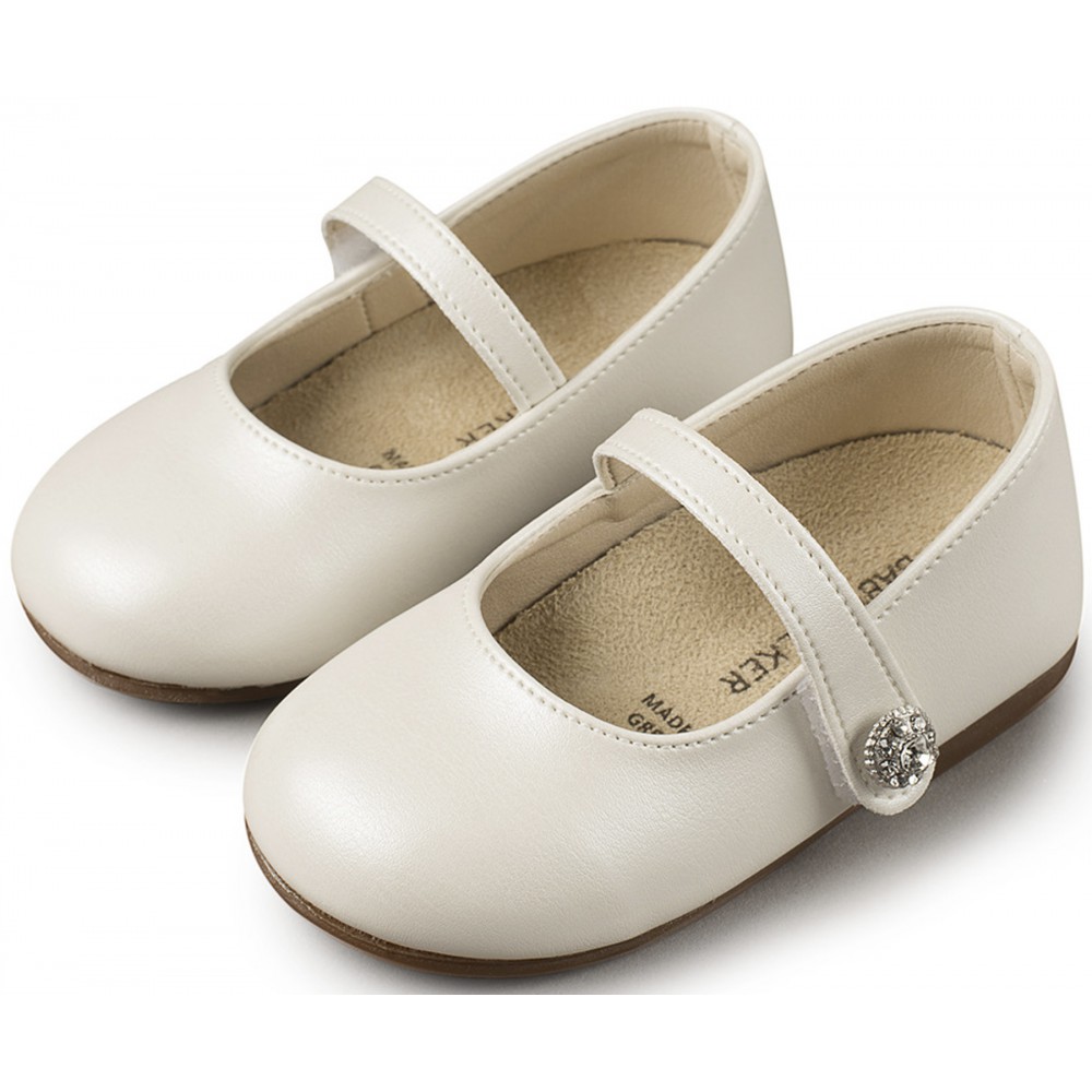 BS3502 Γοβάκι Μονή Μπαρέτα με Στρασένιο Κουμπάκι  Εκρού