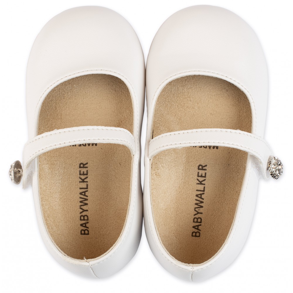 BS3502 Γοβάκι Μονή Μπαρέτα με Στρασένιο Κουμπάκι  Λευκό