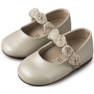 BS3523 Γοβάκι Μονή Μπαρέτα με Λουλούδια Εκρού