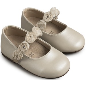 BS3523 Γοβάκι Μονή Μπαρέτα με Λουλούδια Εκρού