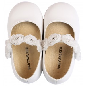 BS3523 Γοβάκι  Μονή Μπαρέτα με Λουλούδια Λευκό