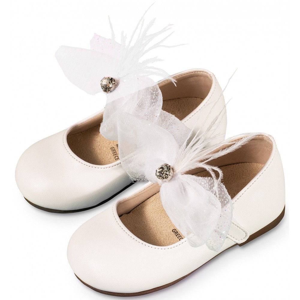 BS3562 Γοβάκι Μονή Μπαρέτα με Φιόγκο Λευκό  