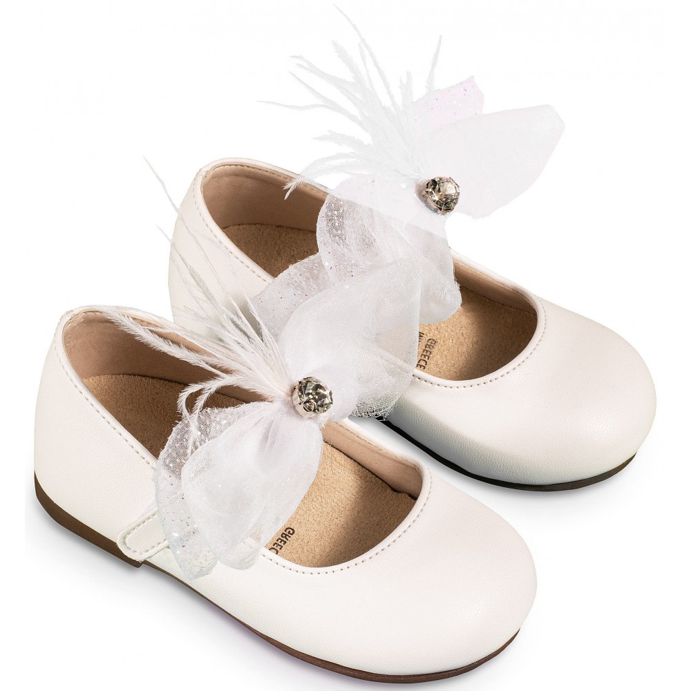 BS3562 Γοβάκι Μονή Μπαρέτα με Φιόγκο Λευκό  