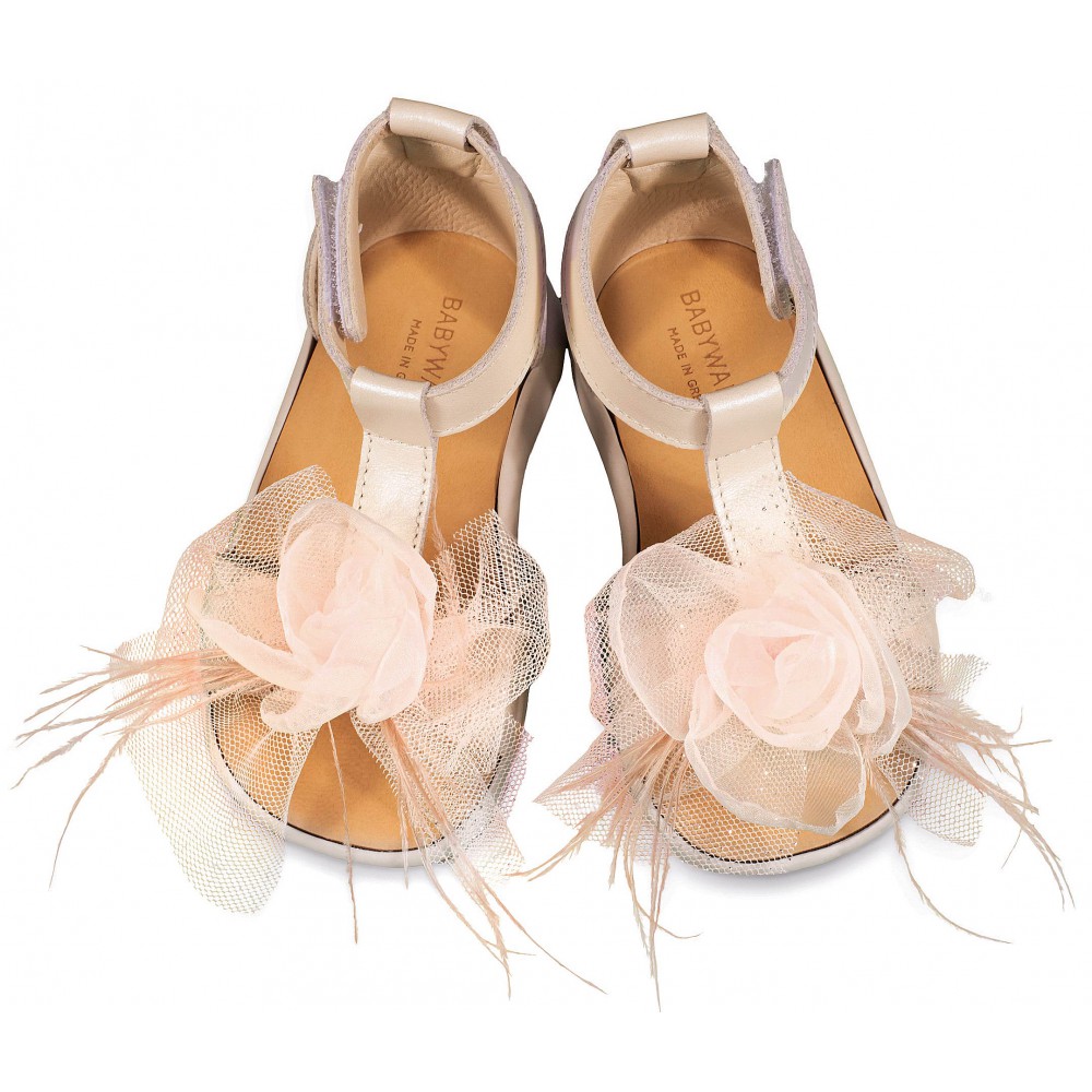 BS3588 Πέδιλο με Λουλούδι  Εκρού-Nude