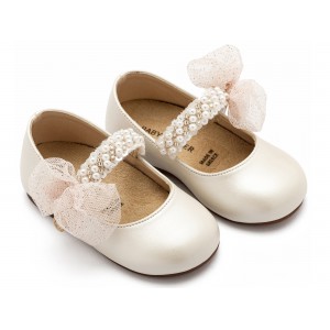 BS3596 Γοβάκι Μονή Μπαρέτα Διακοσμημένη με Χειροποίητο Διακοσμητικό  Εκρού