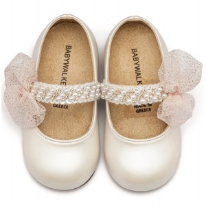 BS3596 Γοβάκι Μονή Μπαρέτα Διακοσμημένη με Χειροποίητο Διακοσμητικό  Εκρού