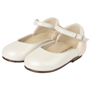 BW4503 Γαλλικό Γοβάκι με Διακοσμημένη Φτέρνα απο Λουλούδια  Εκρού