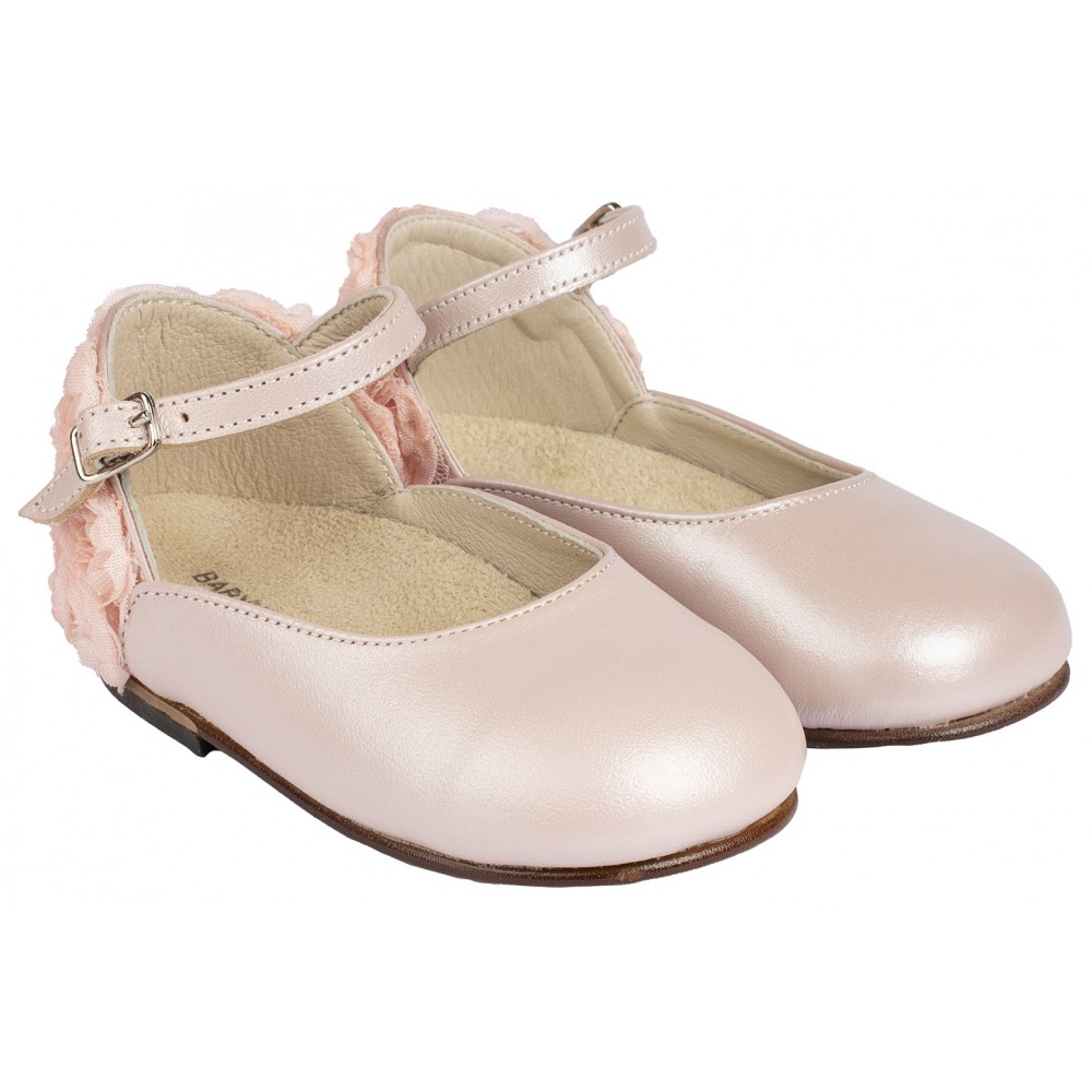 BW4503 Γαλλικό Γοβάκι με Διακοσμημένη Φτέρνα απο Λουλούδια Ροζ