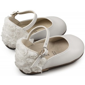 BW4503 Γαλλικό Γοβάκι με Διακοσμημένη Φτέρνα απο Λουλούδια  Λευκό