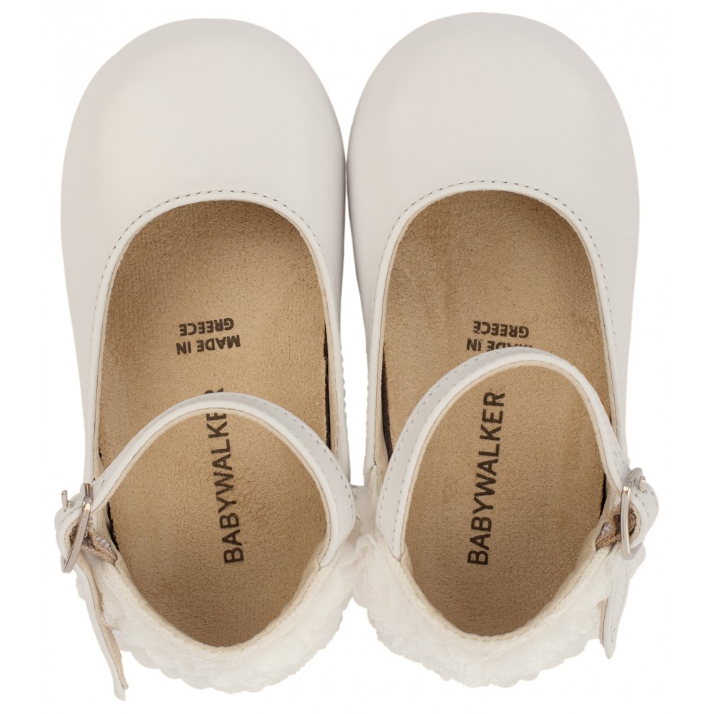 BW4503 Γαλλικό Γοβάκι με Διακοσμημένη Φτέρνα απο Λουλούδια  Λευκό