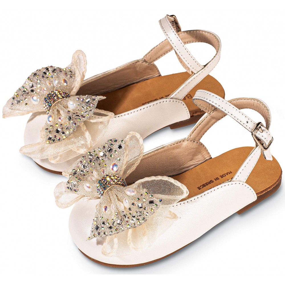 BW4828 Γαλλικό Σαμπό με Φιόγκο Οργάντζας και Στρας  Εκρού