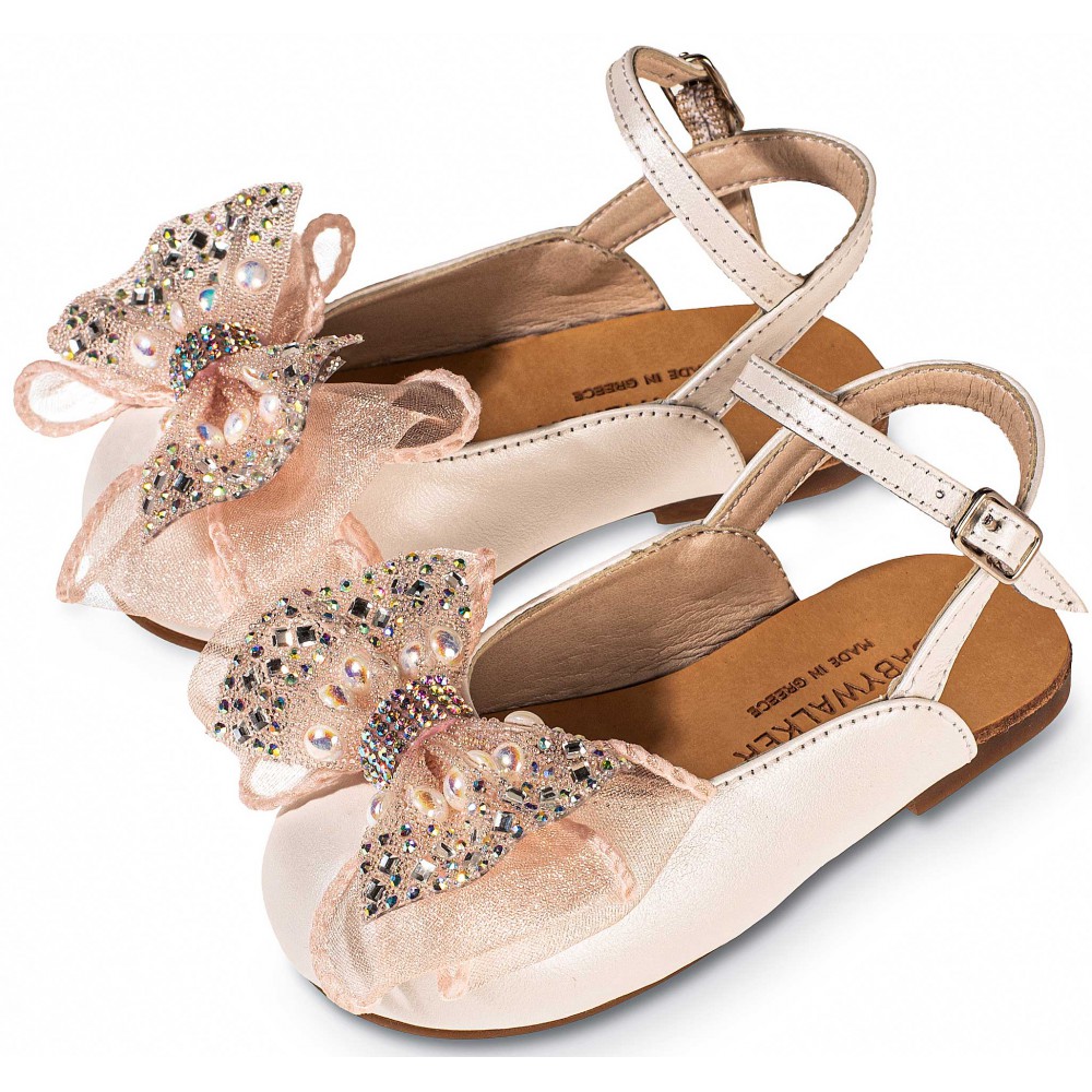 BW4828 Γαλλικό Σαμπό με Φιόγκο Οργάντζας και Στρας Εκρού Ροζ