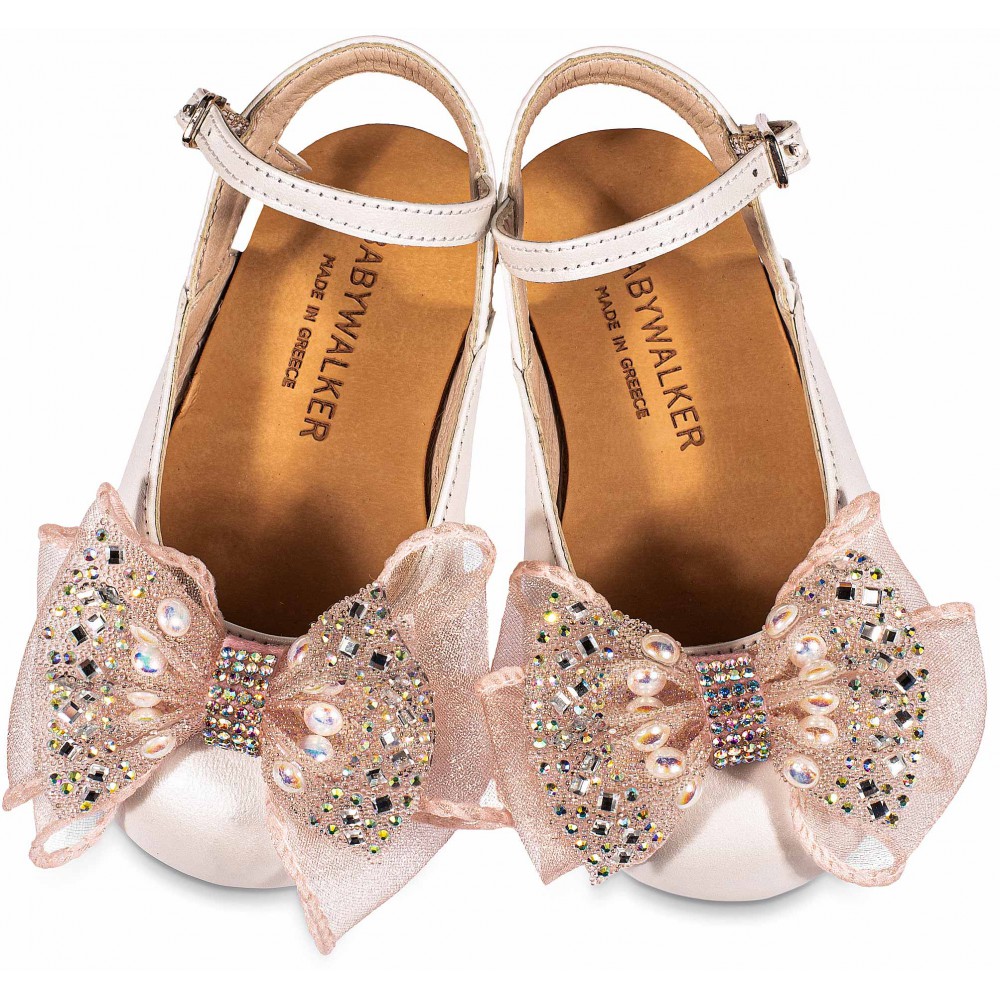 BW4828 Γαλλικό Σαμπό με Φιόγκο Οργάντζας και Στρας Εκρού Ροζ