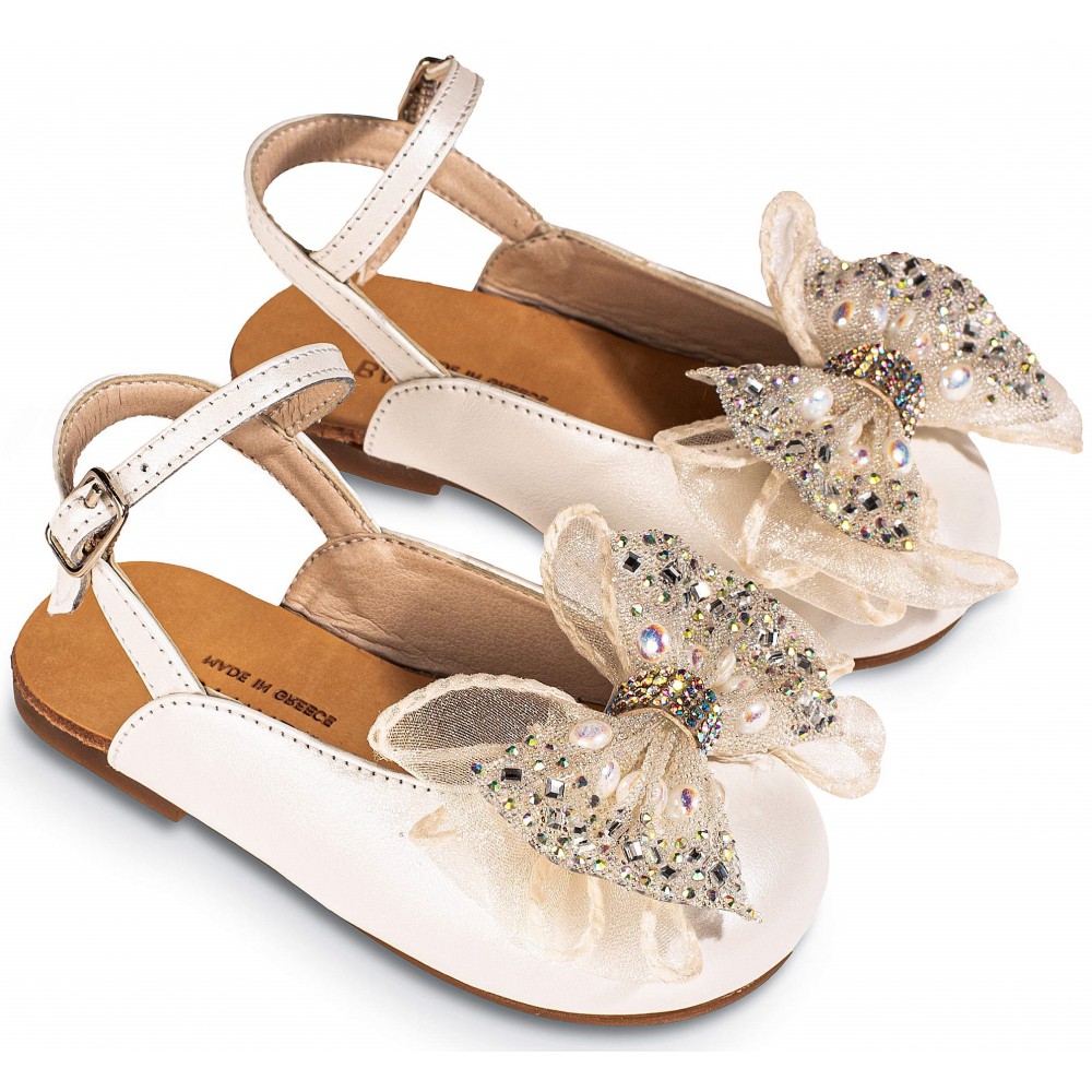 BW4828 Γαλλικό Σαμπό με Φιόγκο Οργάντζας και Στρας  Εκρού