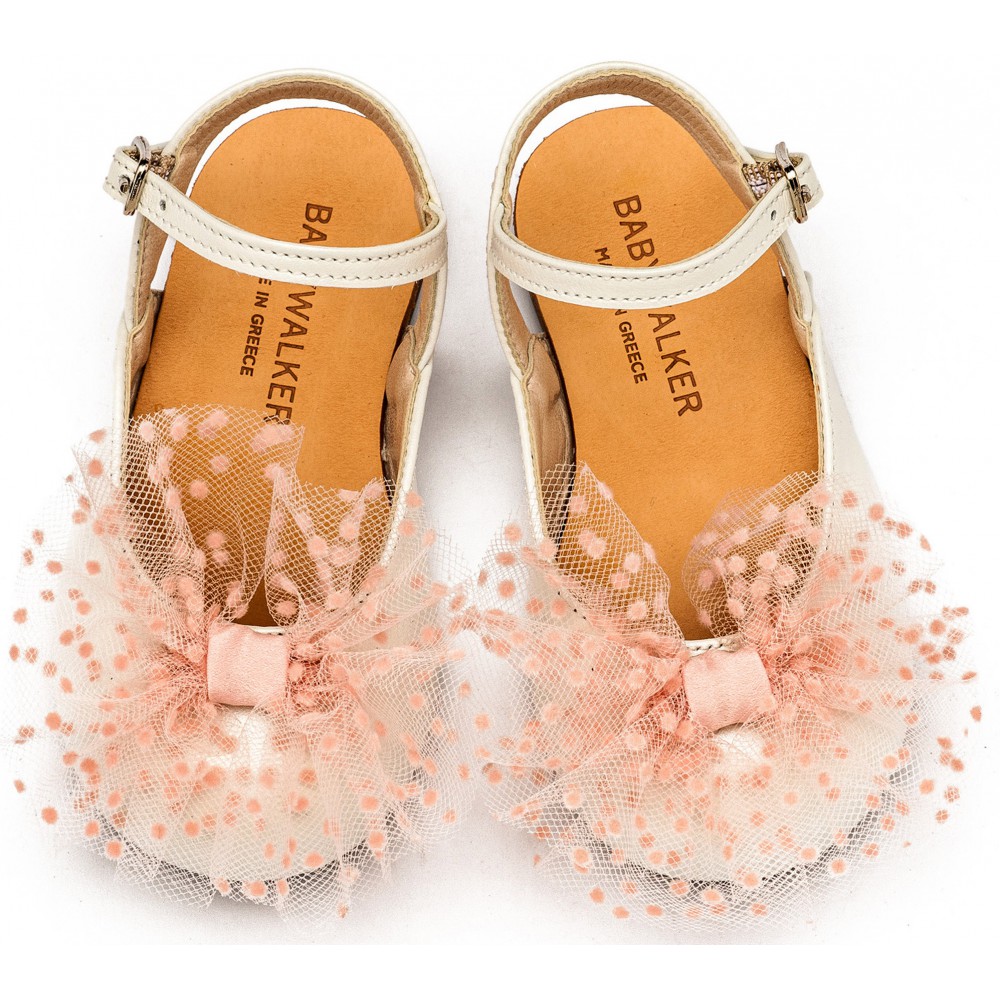 BW4859 Γαλλικό Σαμπό με Χειροποίητο Τούλινο Φιόγκο  Εκρού Ροζ