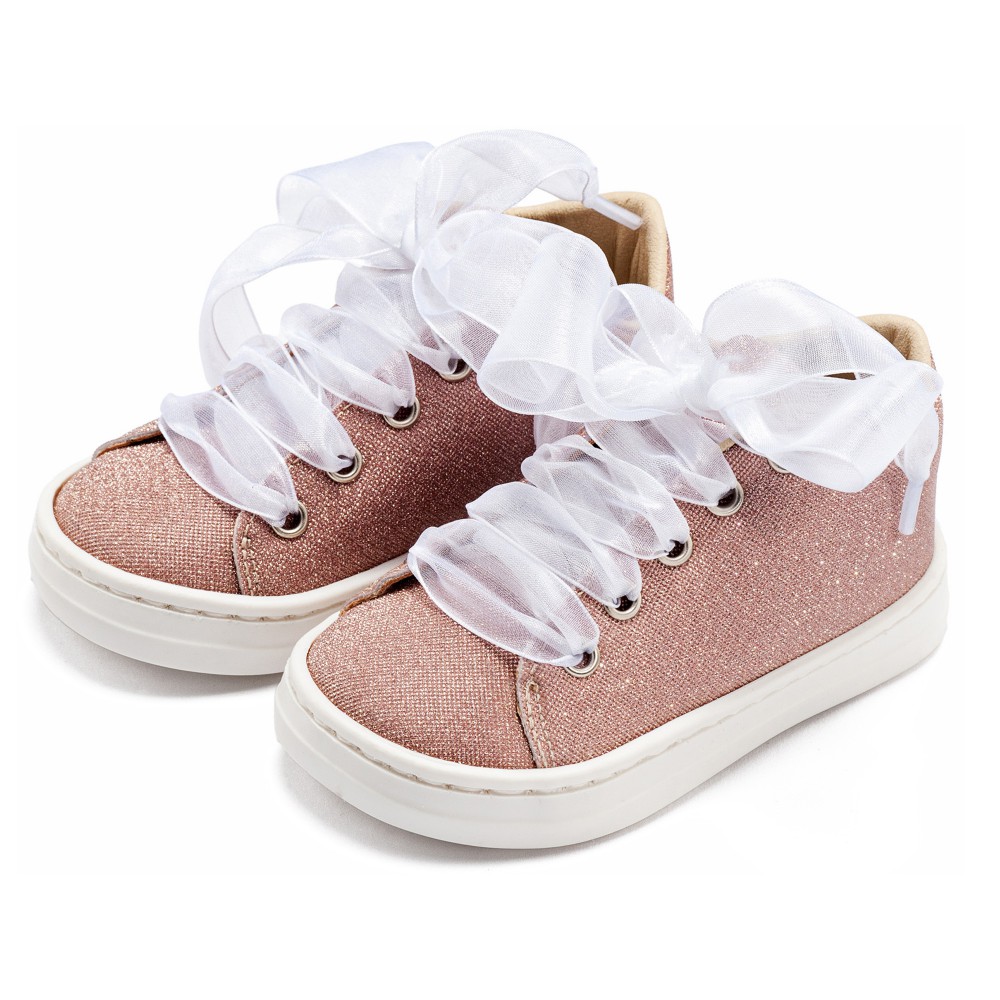 BW4864 Sneaker απο Ύφασμα και Δέσιμο Κορδέλα  Ροζ