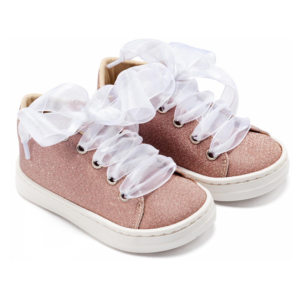 BW4864 Sneaker απο Ύφασμα και Δέσιμο Κορδέλα  Ροζ