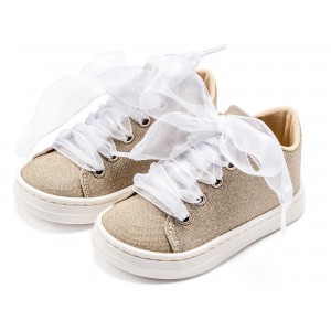 BW4864 Sneaker απο Ύφασμα και Δέσιμο Κορδέλα  Πλατίνα