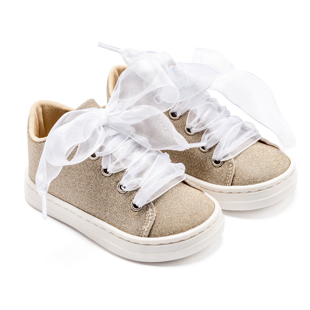 BW4864 Sneaker απο Ύφασμα και Δέσιμο Κορδέλα  Πλατίνα
