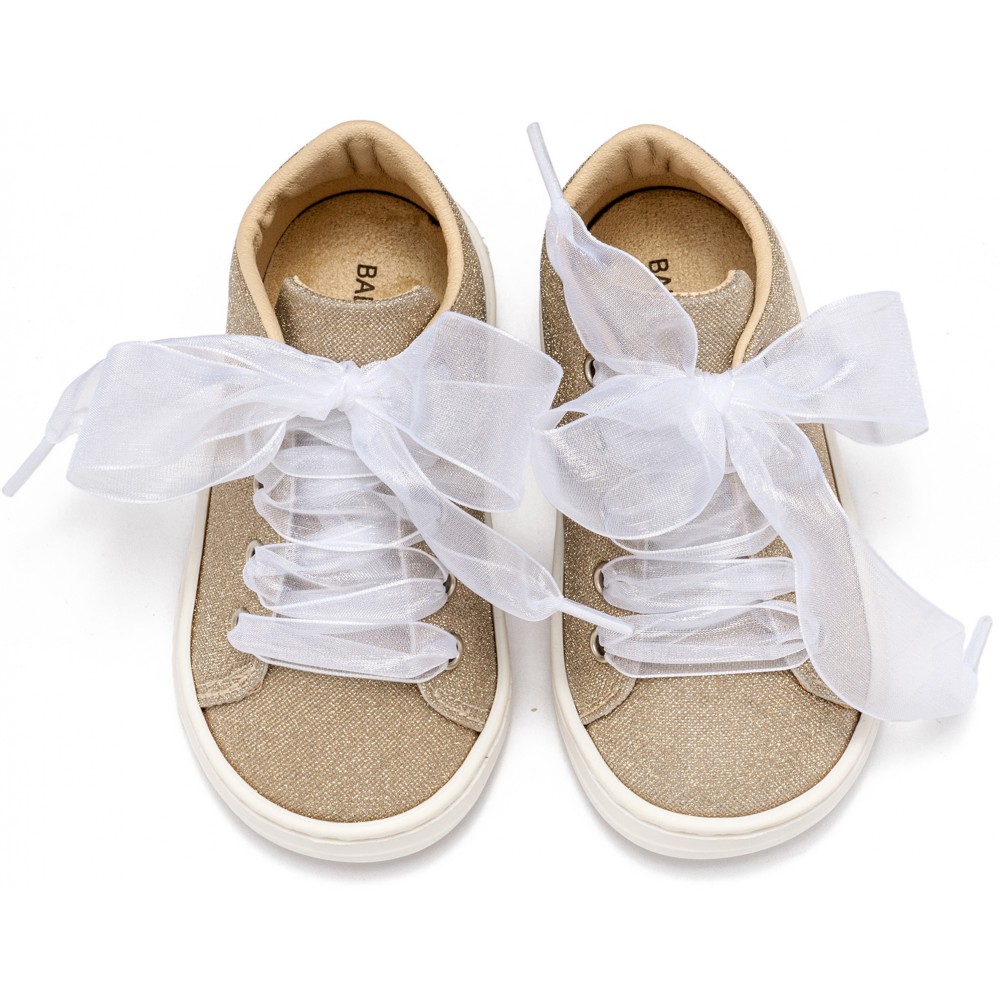 BW4864 Sneaker απο Ύφασμα και Δέσιμο Κορδέλα  Πλατίνα