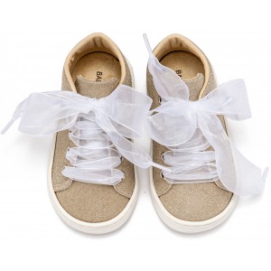 BW4864 Sneaker απο Ύφασμα και Δέσιμο Κορδέλα  Πλατίνα
