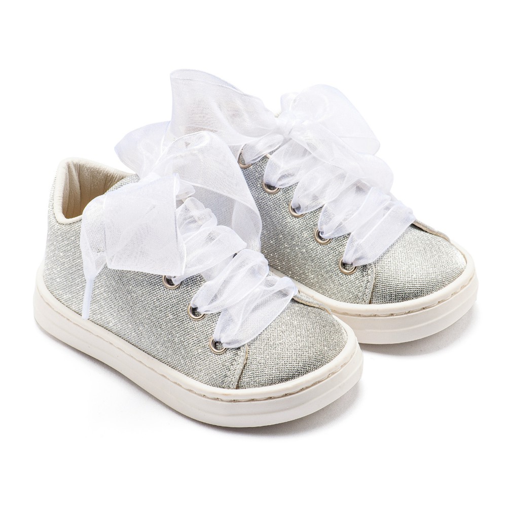 BW4864 Sneaker απο Ύφασμα και Δέσιμο Κορδέλα  Ασημί