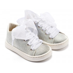 BW4864 Sneaker απο Ύφασμα και Δέσιμο Κορδέλα  Ασημί