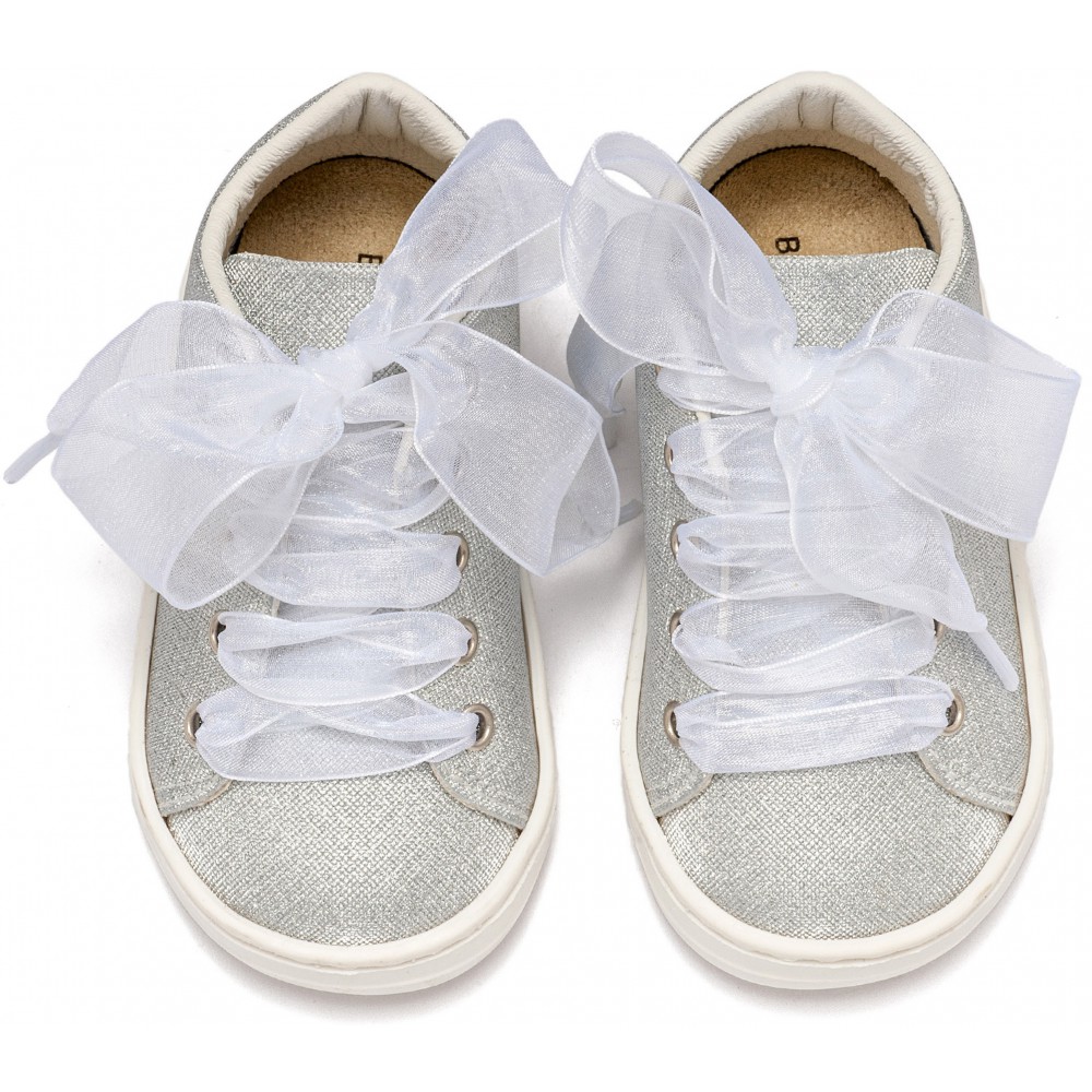 BW4864 Sneaker απο Ύφασμα και Δέσιμο Κορδέλα  Ασημί