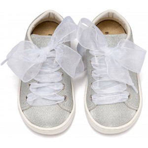 BW4864 Sneaker απο Ύφασμα και Δέσιμο Κορδέλα  Ασημί