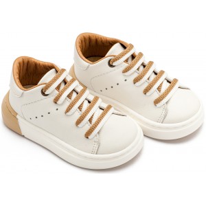 EXC5294 Δετό Sneaker με Δίχρωμο Κορδόνι  Λευκό Μπεζ 