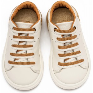 EXC5294 Δετό Sneaker με Δίχρωμο Κορδόνι  Λευκό Μπεζ 