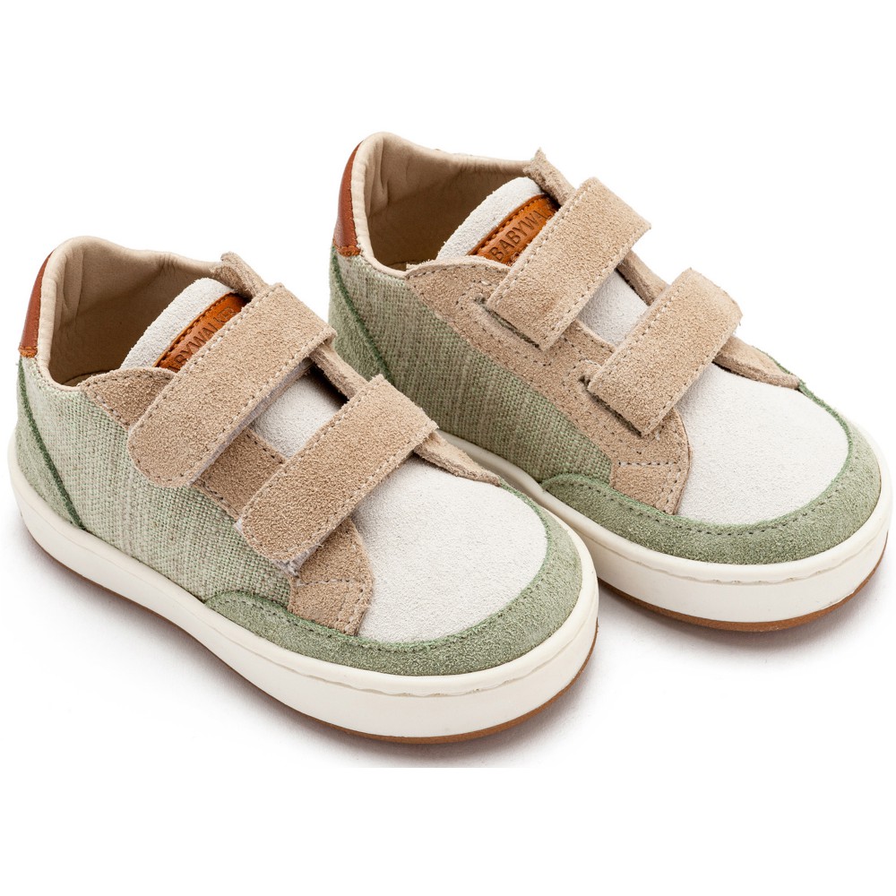 EXC5297 Δίχρωμο Sneaker Διπλό Χρατς  Μπεζ Μέντα Λευκό