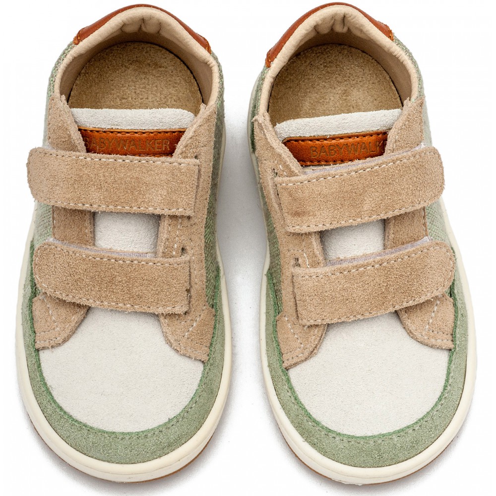 EXC5297 Δίχρωμο Sneaker Διπλό Χρατς  Μπεζ Μέντα Λευκό