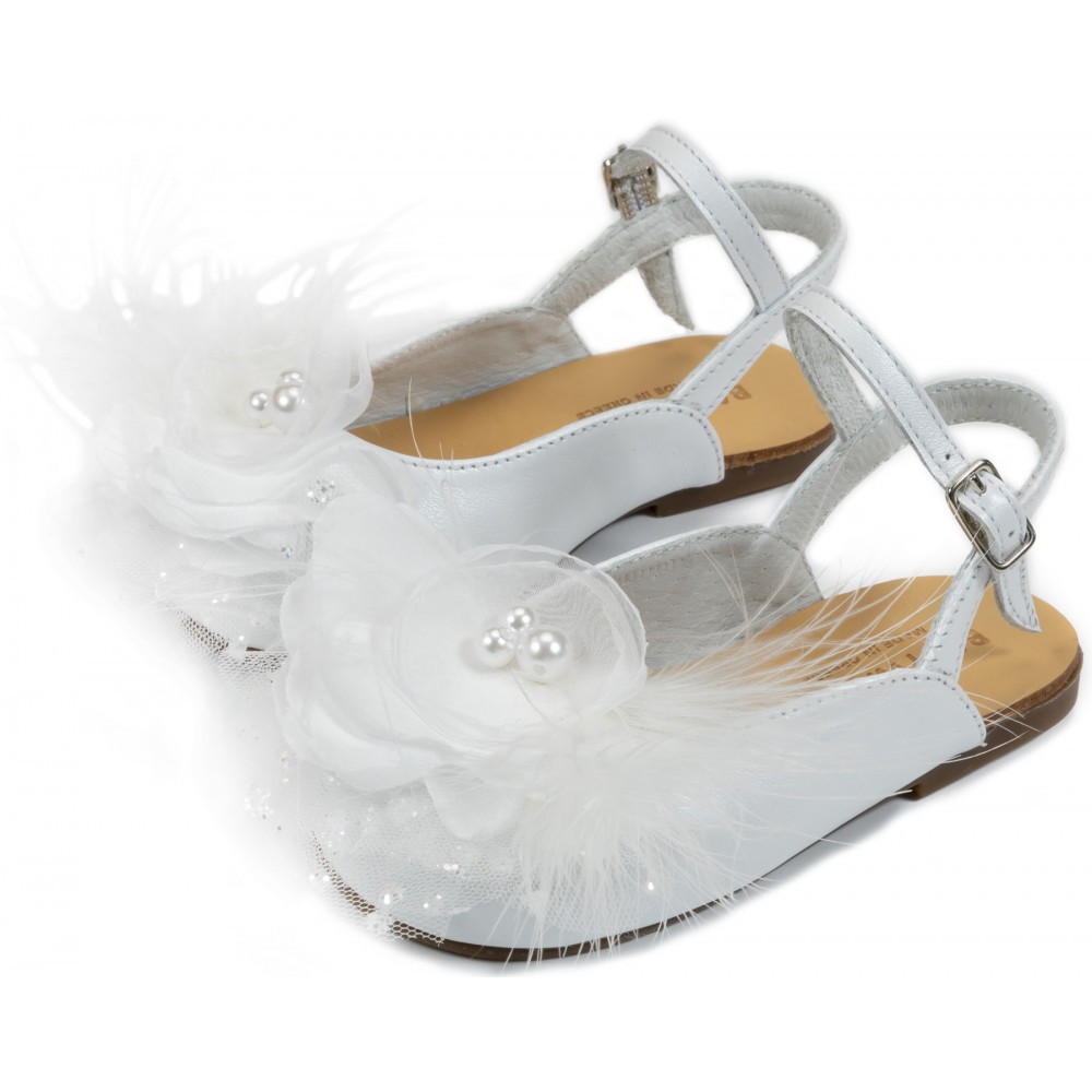 EXC5772 Δερμάτινο Σαμπό με Χειροποίητο Λουλούδι  Λευκό