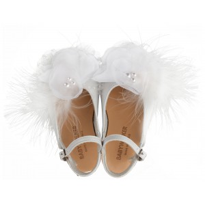 EXC5772 Δερμάτινο Σαμπό με Χειροποίητο Λουλούδι  Λευκό