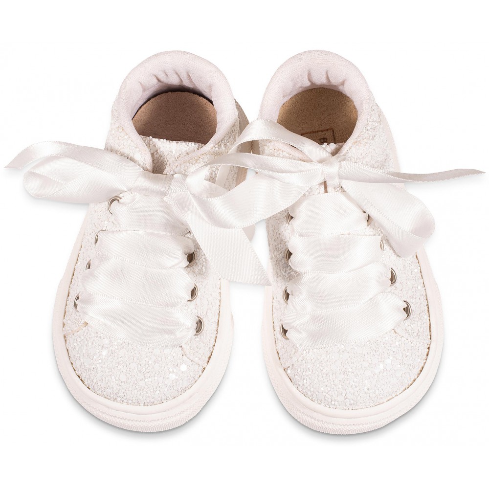 EXC5856 Δετό Σνίκερ απο Γκλίτερ Ύφασμα Λευκό