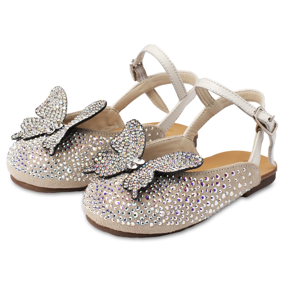 EXC5857 Σαμπό Διακοσμημένο Ολόγυρα με Στρας και Πεταλούδα  Εκρού