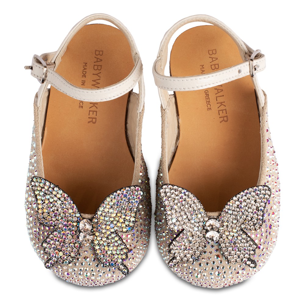 EXC5857 Σαμπό Διακοσμημένο Ολόγυρα με Στρας και Πεταλούδα  Εκρού