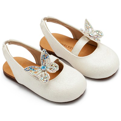 EXC5881 Γαλλικό Σαμπό Διακοσμημένο με Στρασένια Πεταλούδα στο Πλάι Λευκό