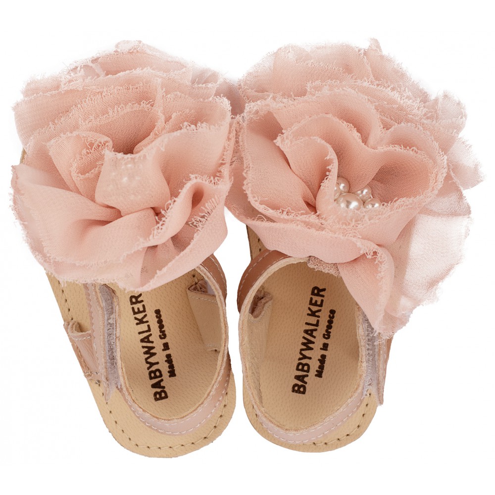 MI1559 Ροζ Πέδιλο με  Chiffon Λουλούδια 