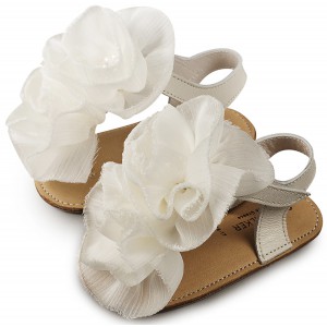 MI1559 Εκρού Πέδιλο με  Chiffon Λουλούδια 