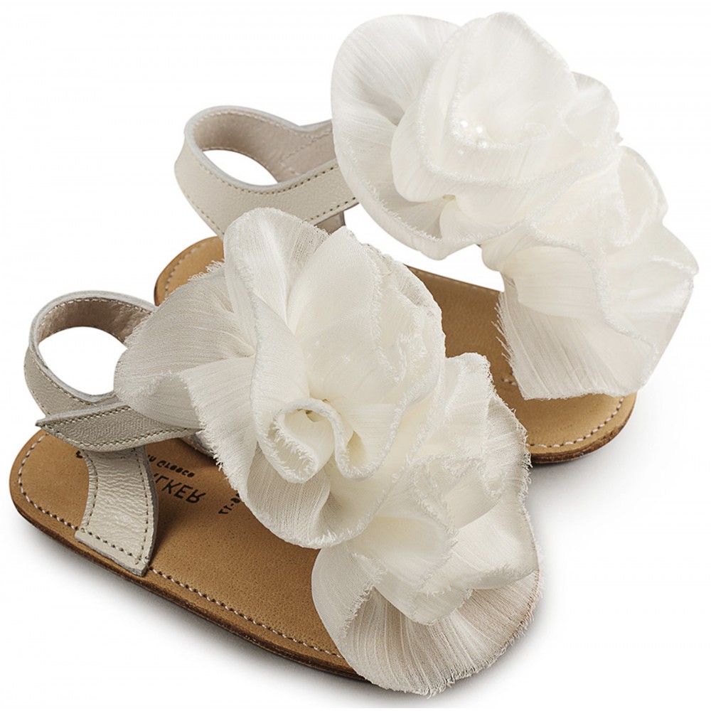 MI1559 Εκρού Πέδιλο με  Chiffon Λουλούδια 