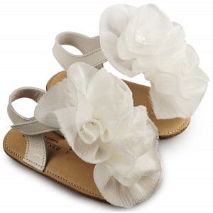 MI1559 Εκρού Πέδιλο με  Chiffon Λουλούδια 