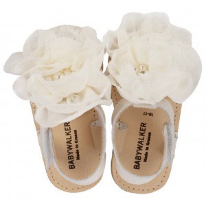 MI1559 Εκρού Πέδιλο με  Chiffon Λουλούδια 