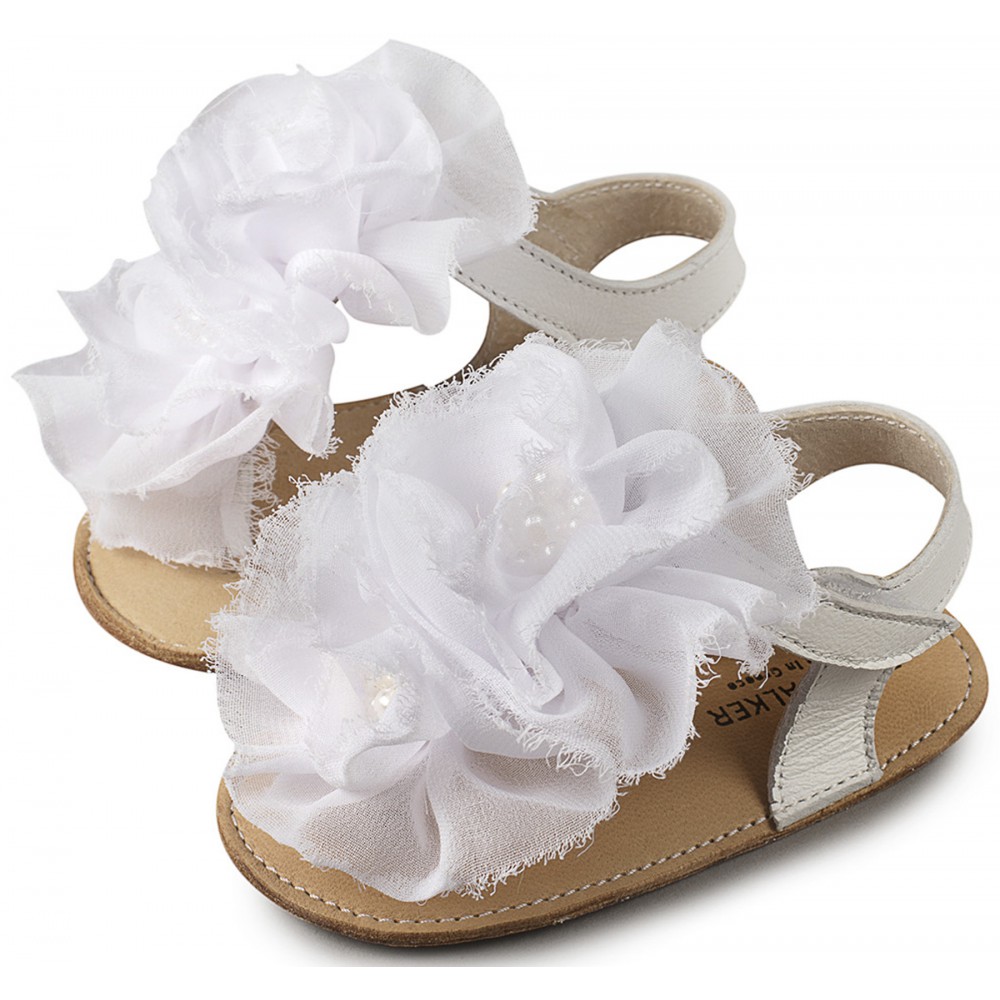 MI1559 Λευκό Πέδιλο με  Chiffon Λουλούδια 