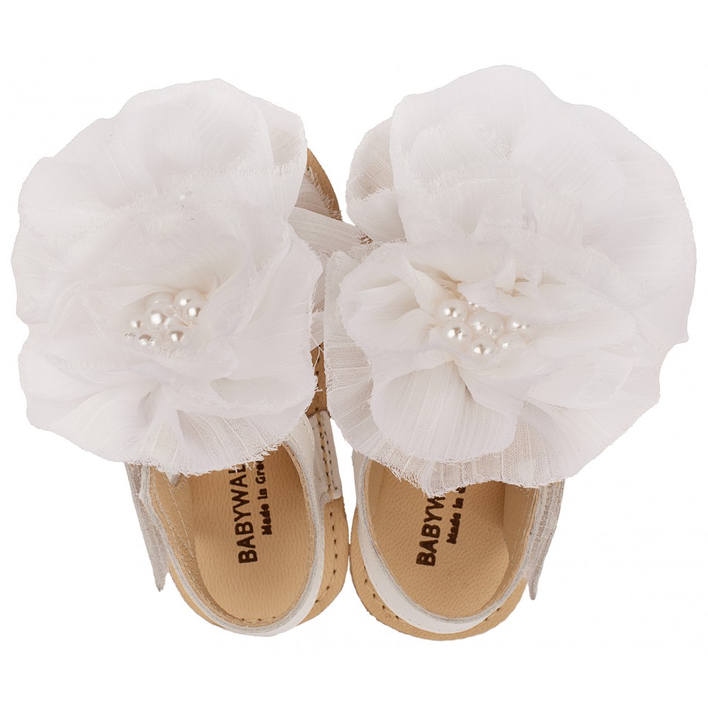 MI1559 Λευκό Πέδιλο με  Chiffon Λουλούδια 